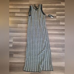Sleeveless Houndstooth Pattern Maxi Dress - Black & Cream